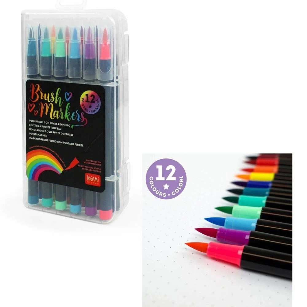 Set of 12 Brush Markers - Bright Colours