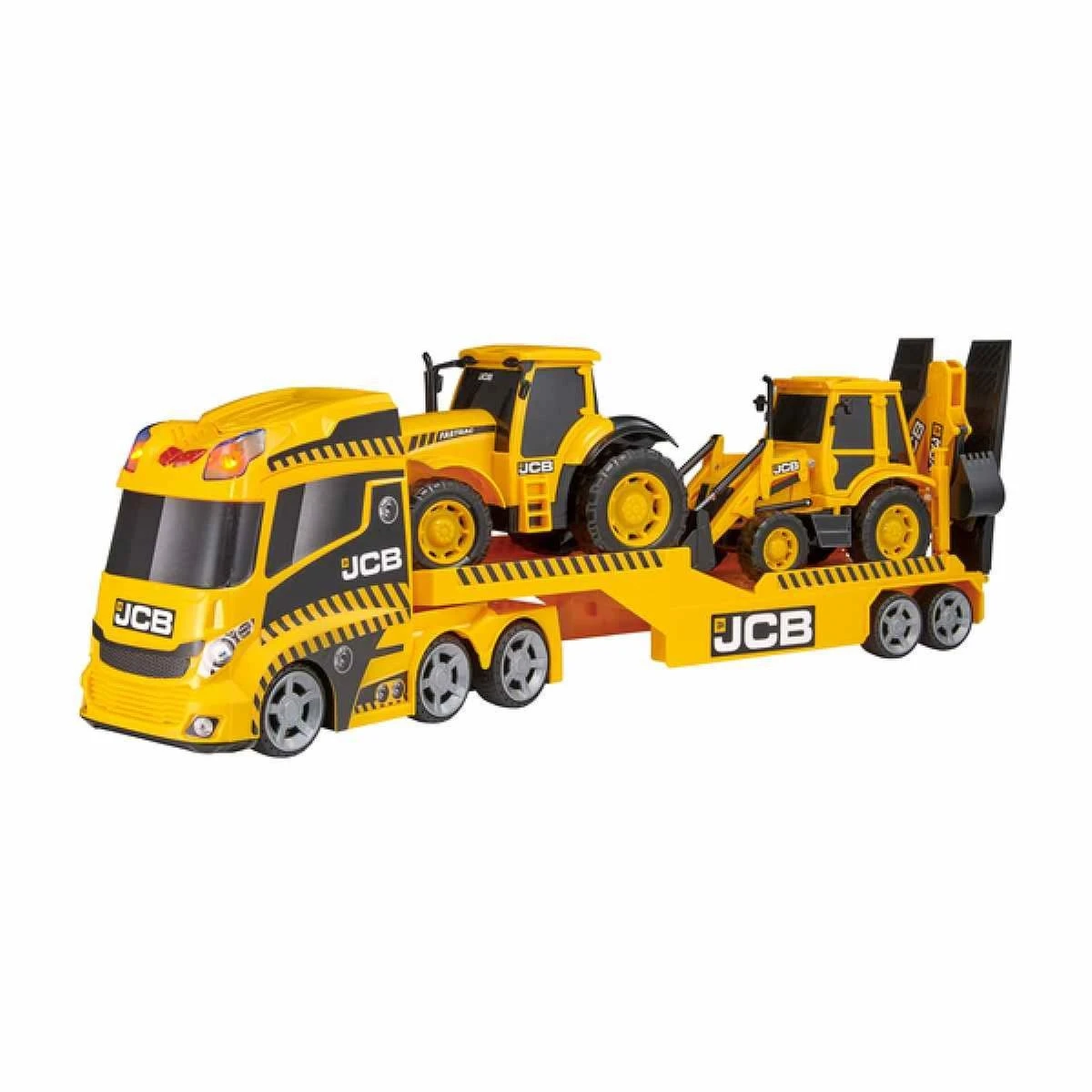 Transport truck with 2 construction vehicles