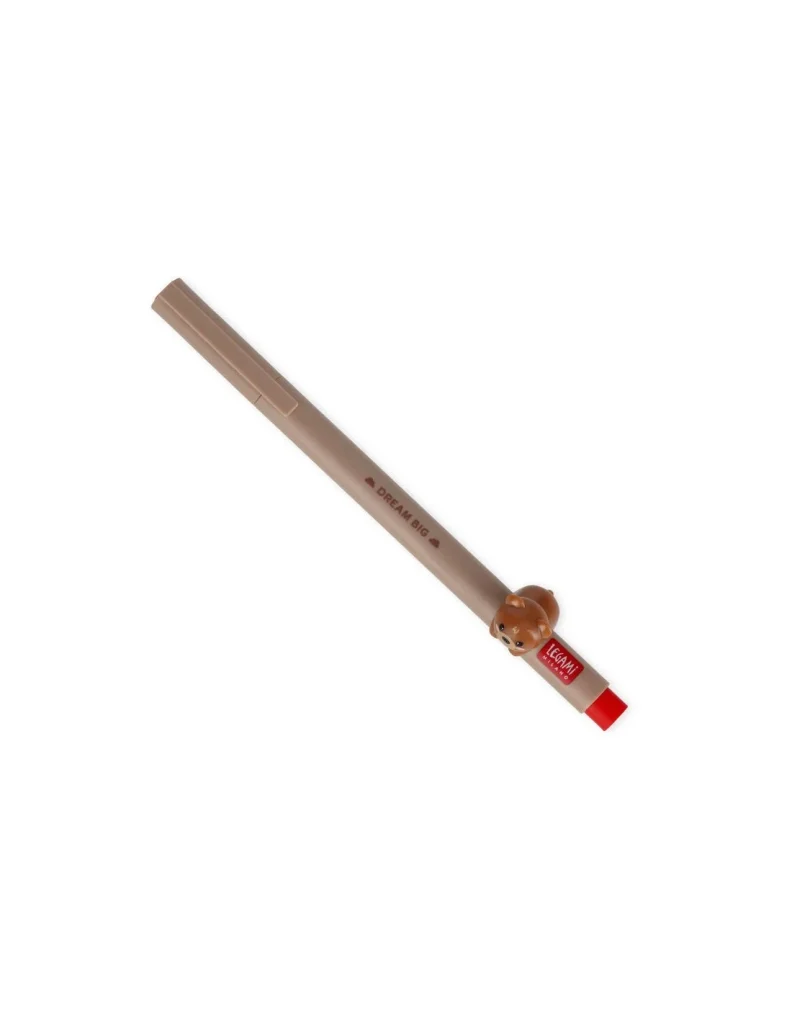 Gel Pen Red With Animal Decoration - Teddy Bear