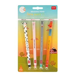 Set 4 Erasable Gel Pens Cow Piggy Donkey Rooster