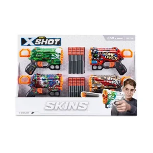 X-Shot Skins: Menace Blaster 4 Pack with 24 Darts